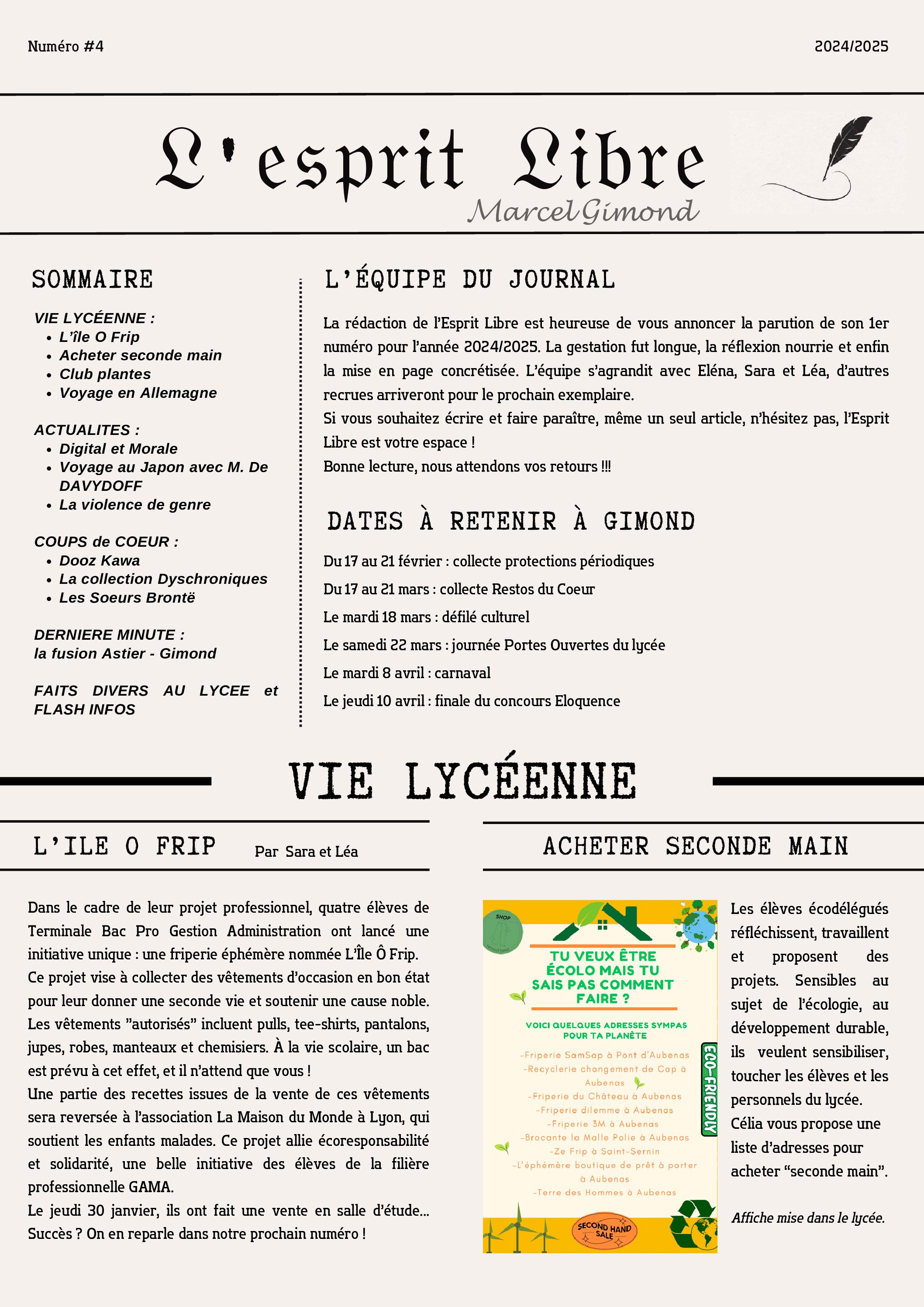 L’Esprit Libre N°4 – Le journal des lycéens